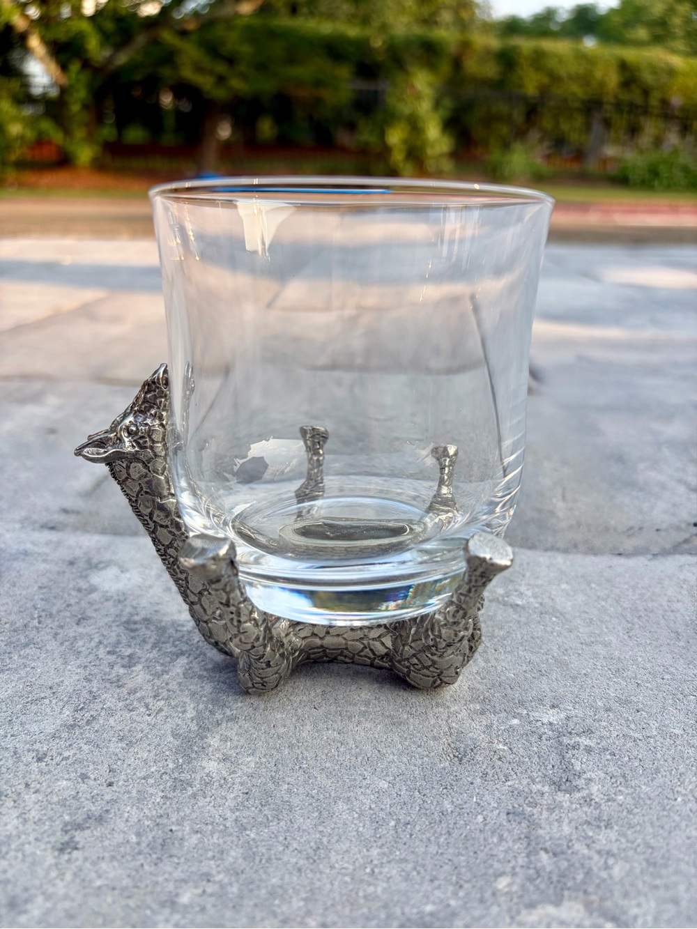 Vintage Frankli Wild Pewter Giraffe Base Clear Glass Tumbler / Whiskey Glass